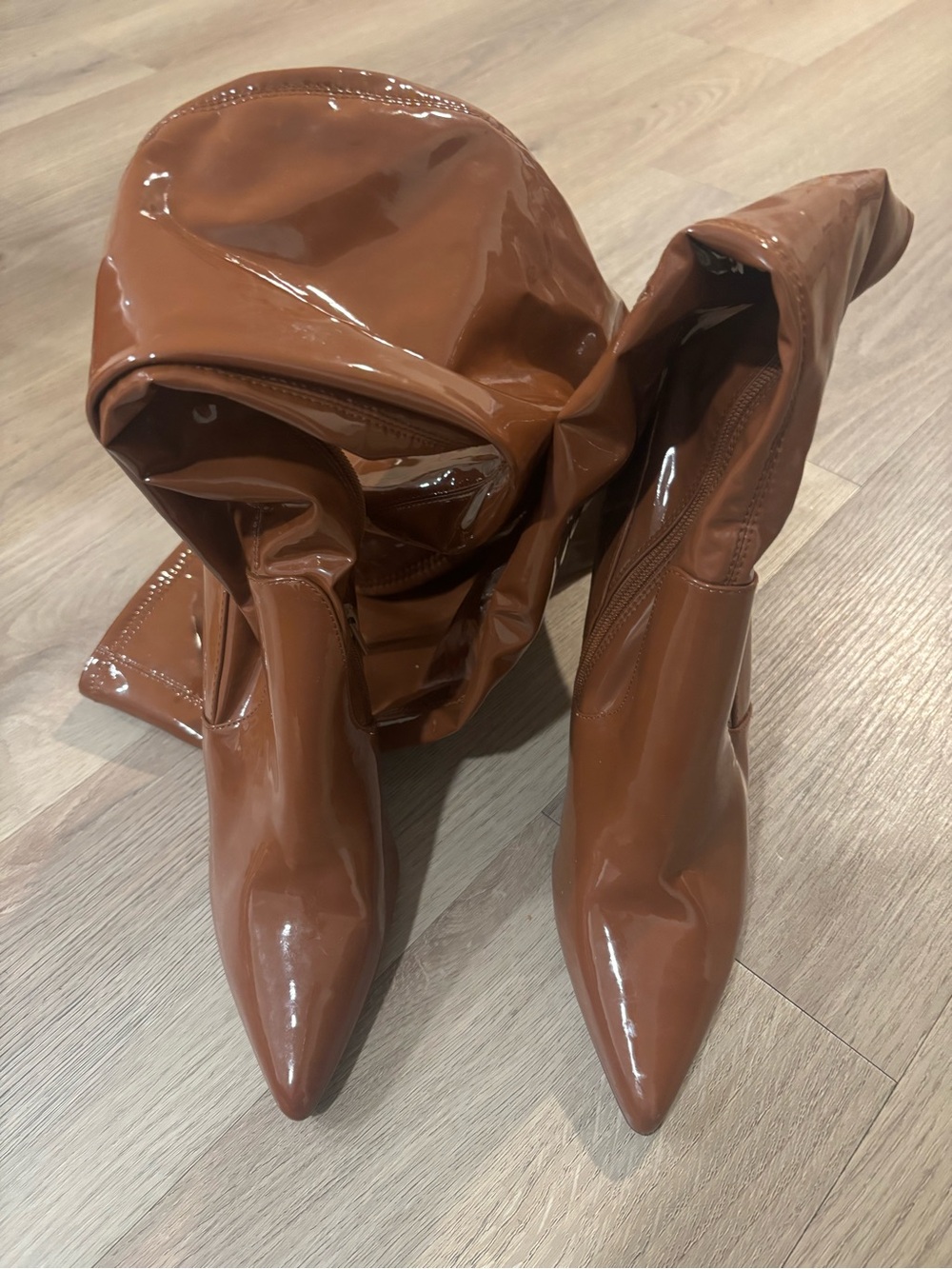 Steve Madden Glossy Chestnut Patent Over-the-Knee Pointed Boots